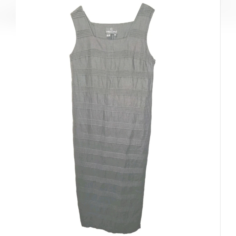 Carole Little Lagenlook Linen Jumper Dress Large/12 Black Pleated Teacher Modest
